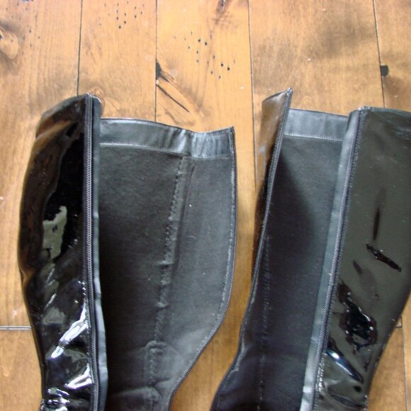 Aldo Black Pantent Leather Knee High Stiletto Boots Pointy Toe Size UK 5 US 7.5 - Picture 11 of 16
